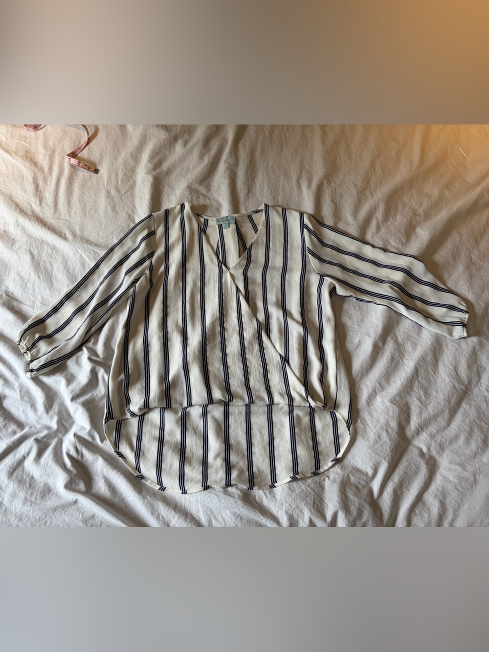 Striped V-Neck Wrap Blouse